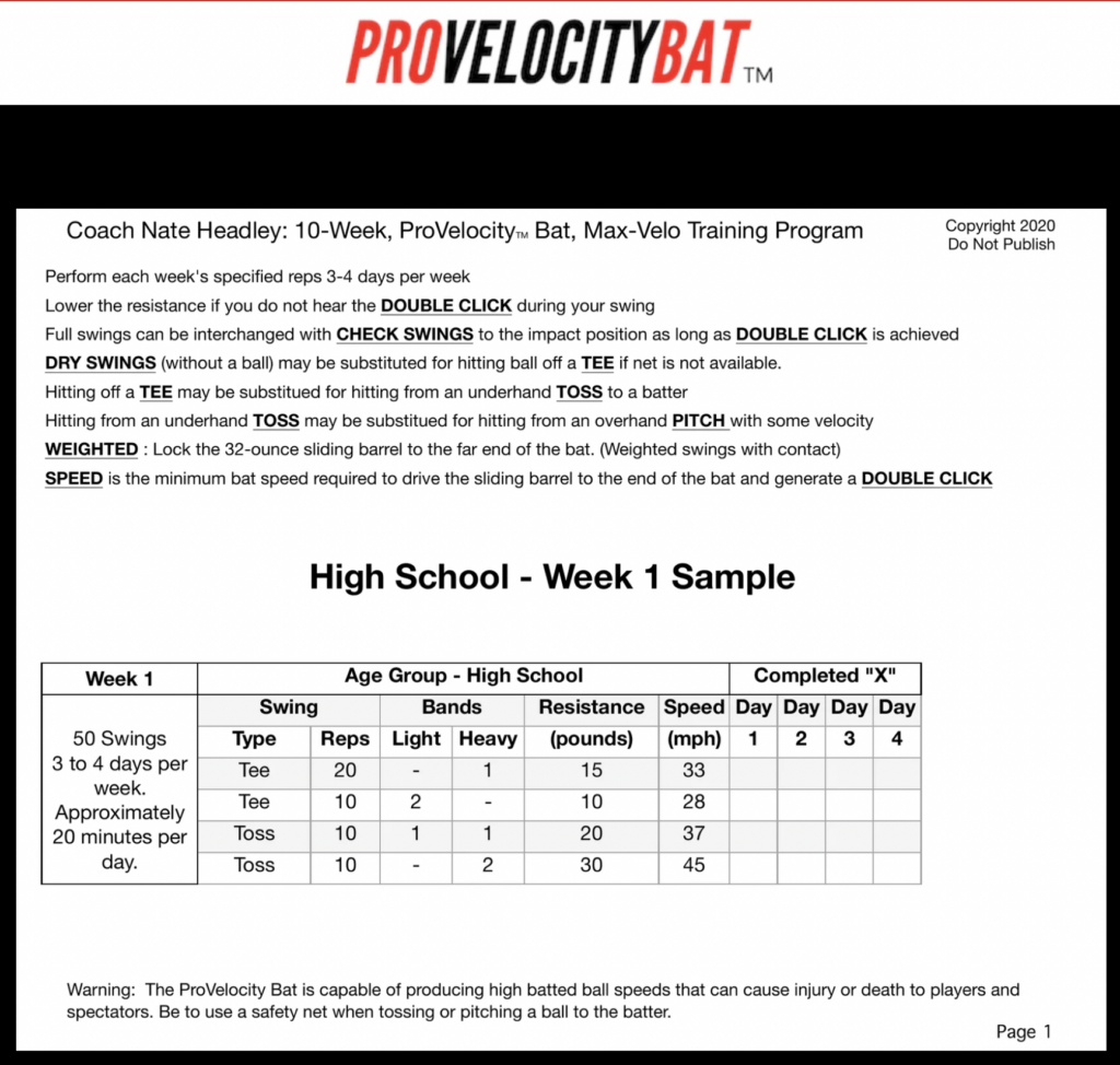 This baseball hitting aid also comes with a 10 week bat speed program